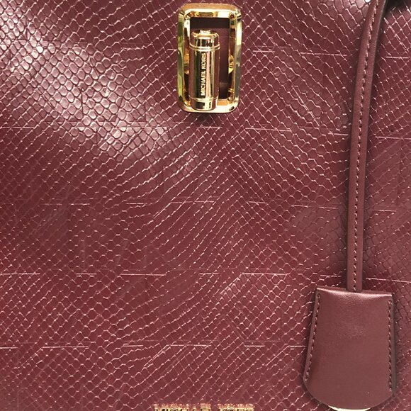Michael Kors Burgundy Embossed Leather Satchel - Picture 2 of 14